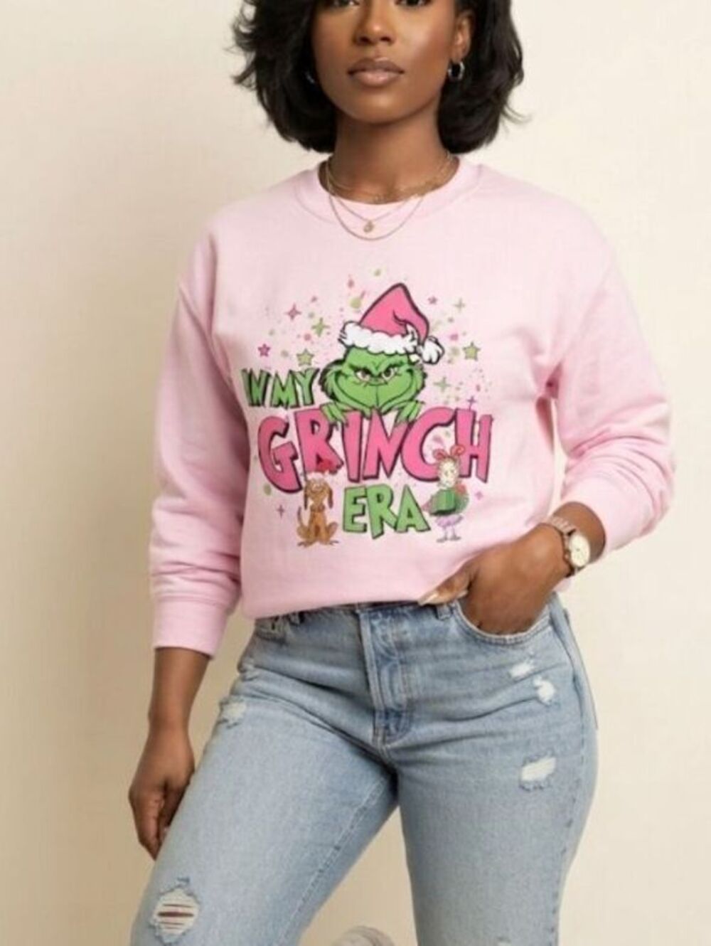 Whimsical Grinch era pink sweatshirt size medium